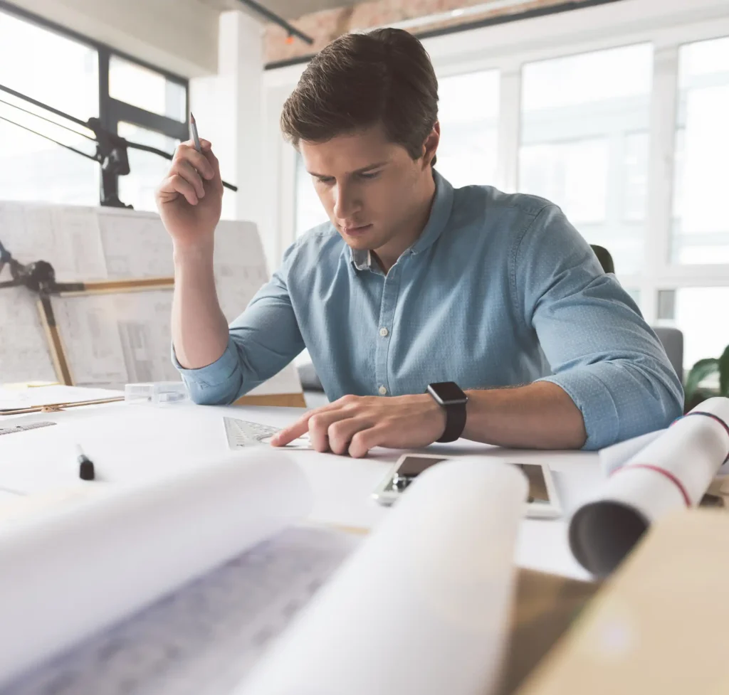 Professional architect is working in office